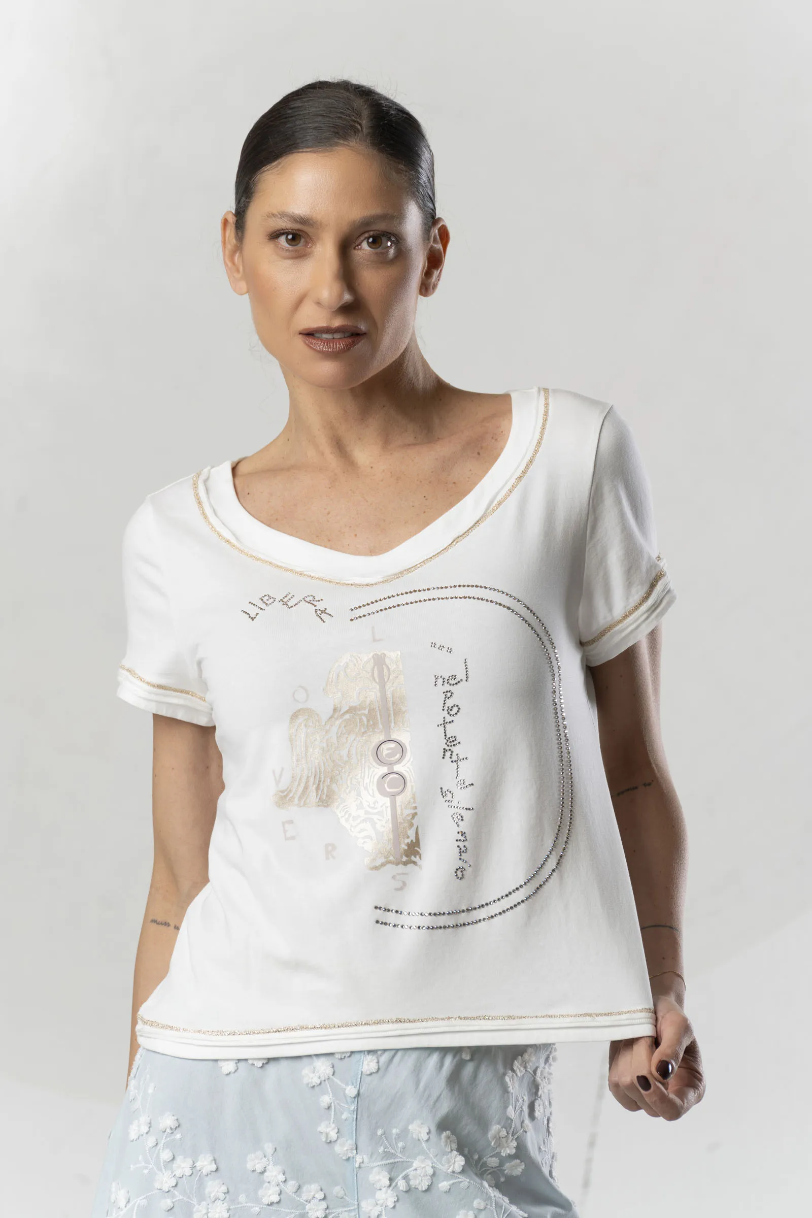T-shirt Rayé Elisa Cavaletti Taille XXL/48 - 100% Look Créateur Italien, état Comme Neuf !