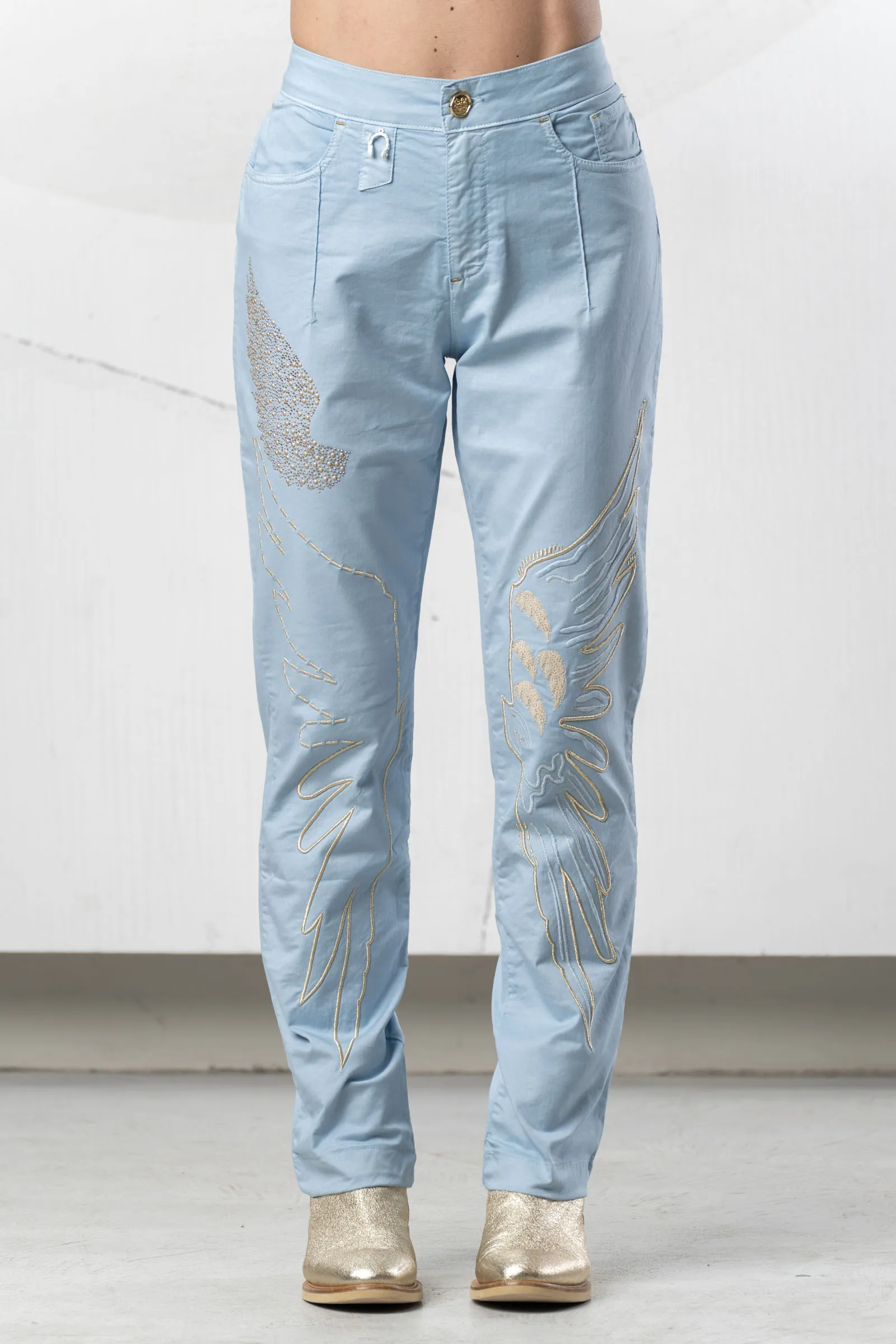 Jean Femme Elisa Cavaletti Brodé Bleu Marine - Taille 38 (tour 37), Longueur 75cm - Neuf Sans étiquette